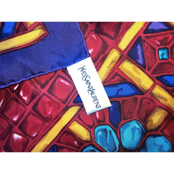 YSL Yves Saint Laurent Silk Scarf Jewel Print GORGEOUS COLORS Old Money Mob Wife - Picture 2 of 6